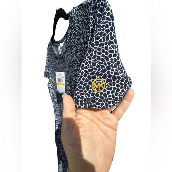 Michael Kors Blue Short Sleeve Side Ruched Bodycon Dress Size M NWT - Picture 2 of 6